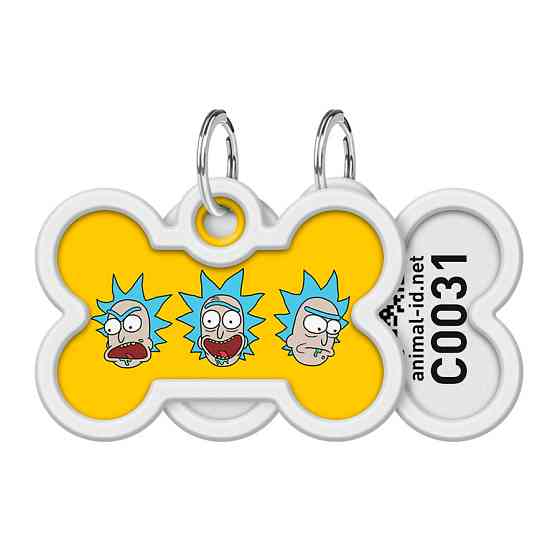 Адресник для собак і котів металевий WAUDOG Smart ID з QR-паспортом, малюнок "Рік і Морті 3", кістка, Д 40 Вінниця