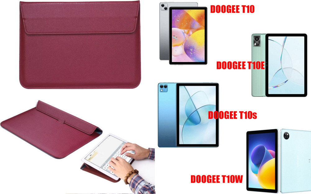 Чохол-конверт VitoCase для Doogee T10, з функцією підставки для планшета Чорний Бордовий Київ - фото 1