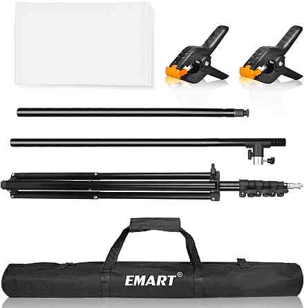 Фон для фотозйомки EMART White Background with Stand 1.5×2.6 м білий T-підстава регульована 94–260 см комплект з кліпсами і сумкою Київ