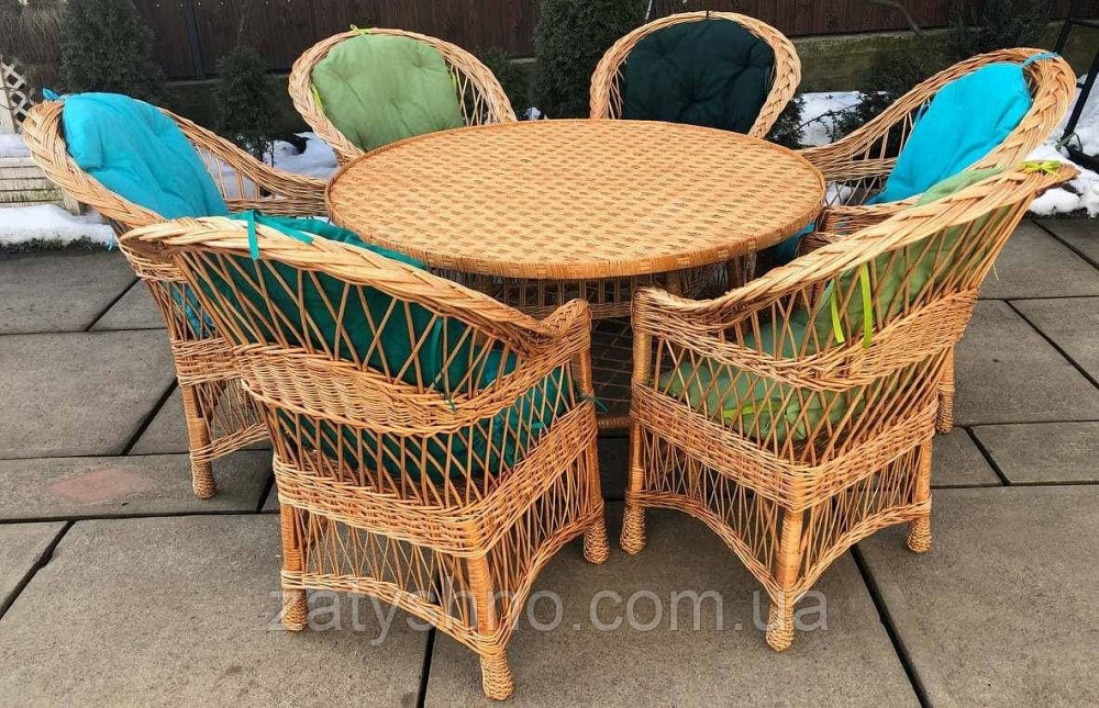 Меблі з лози з великим столом та накидками на крісла Київ - фото 3