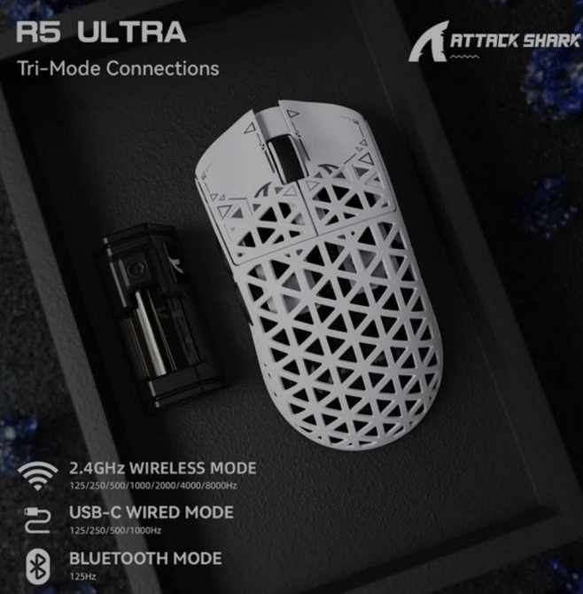 Топовая мышь Attack Shark R5 Ultra 42000dpi 8К карбон 39 грамм. Харьков - изображение 2