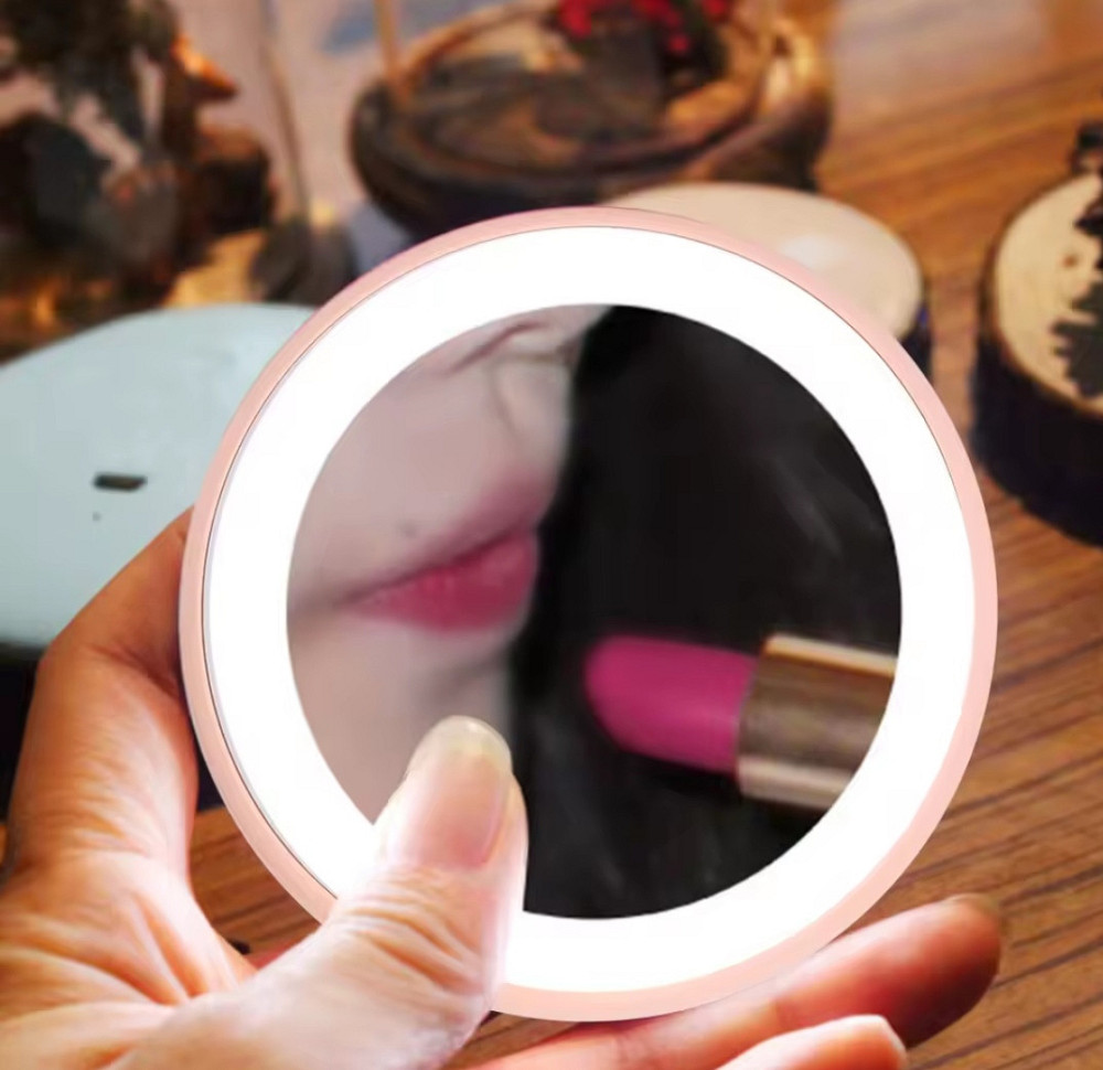 Маленькое Led зеркало для макияжа на батарейках 9 см розовый Киев - изображение 1