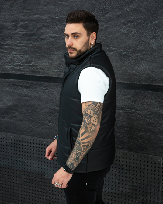 Жилетка чоловіча шкіряна дута Чорний S Харків - фото 6