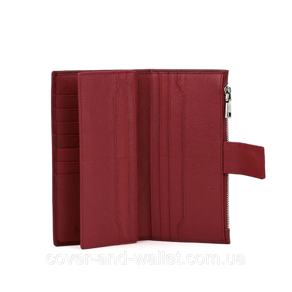 Бордовий жіночий купюрник з натуральної шкіри на магнітах і блискавці Marco Coverna 0134 Київ - фото 7