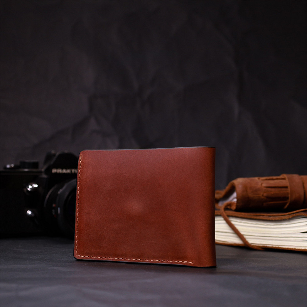 Компактный кошелек из натуральной кожи без застежки Коричневый (GRANDE PELLE) Киев - изображение 3