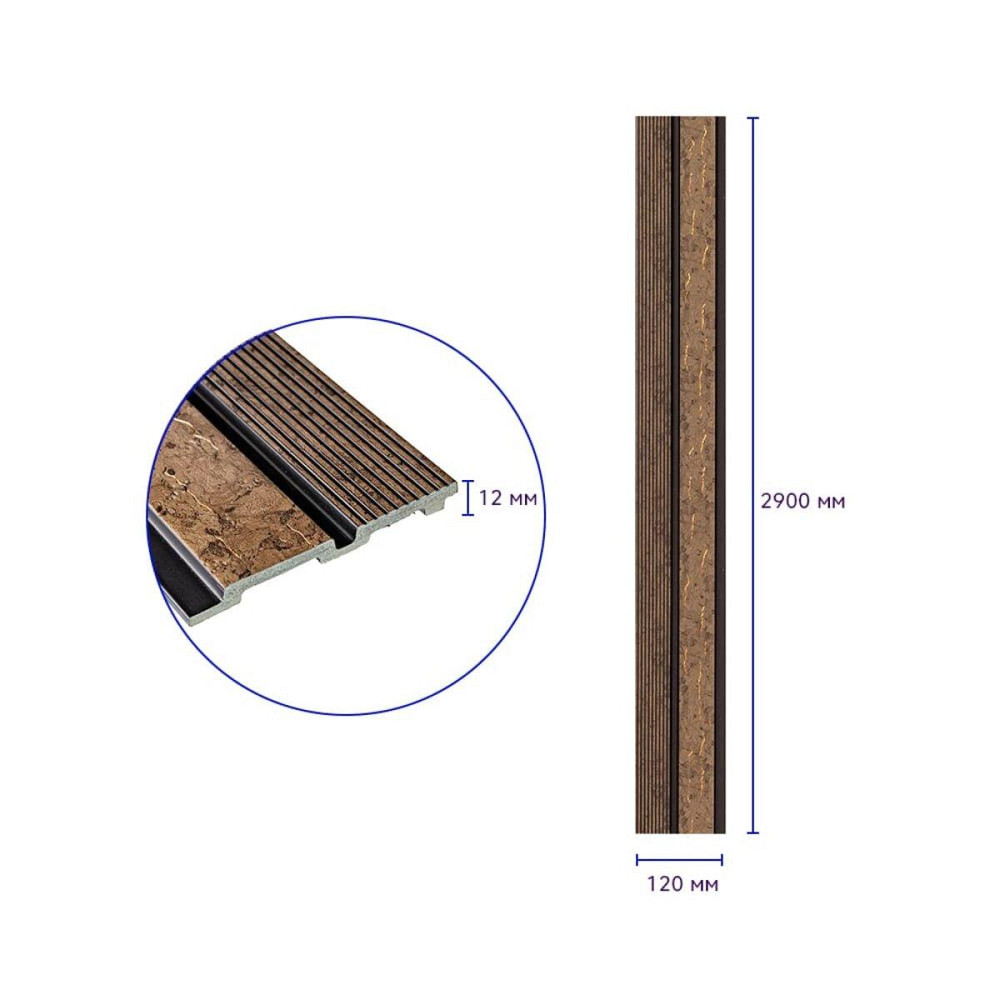 Рейка декоративная PS 2900х120х12мм Коричневый с золотыми прожилками SW-00001749 Днепр - изображение 2