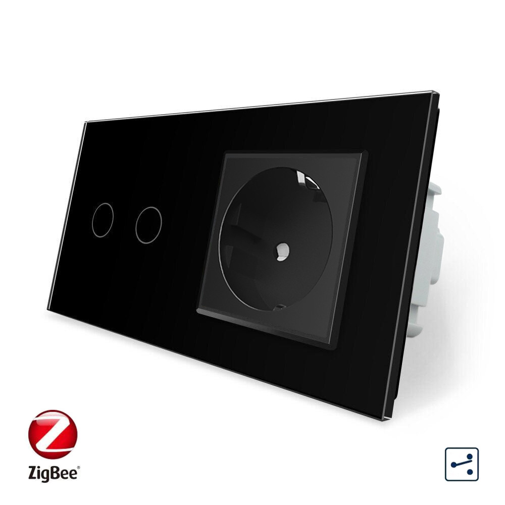 LIVOLO Розумний сенсорний прохідний/перехресний вимикач 2 сенсора 1 розетка Livolo чорний скло Коломия - фото 1