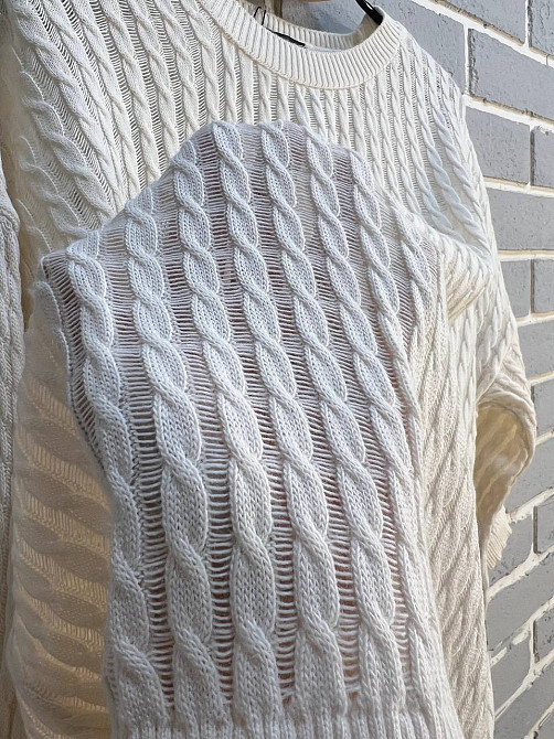 Джемпер женский KARON 10646 полупрозрачный реглан ажурная вязка косичка короткий рукав one size, молочний, one size Киев - изображение 14