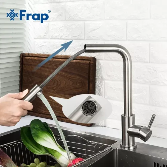 Змішувач для кухні з висувним виливом Frap F60899, сатин Київ