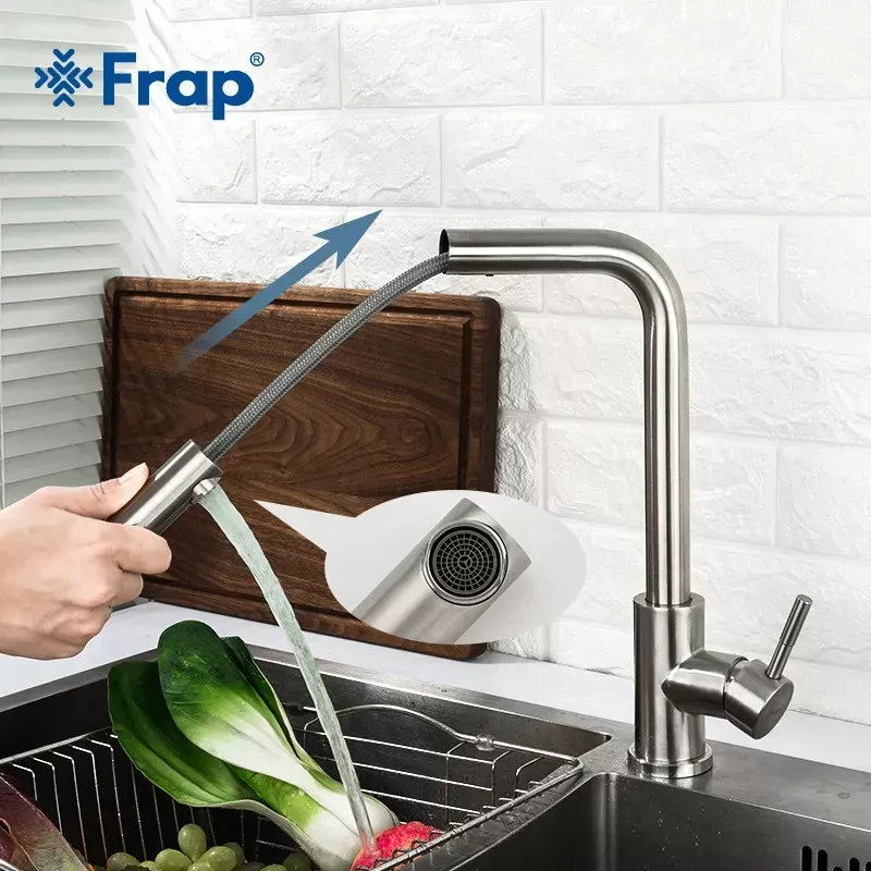 Смеситель для кухни с выдвижным изливом Frap F60899, сатин Киев - изображение 2