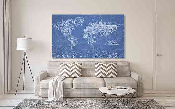 Картина полотно у вітальню / спальню      Мапа світу      MLP_250 ( 60х30см ) 50x100 см Київ