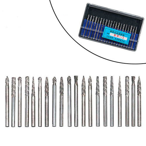 Набір борфрез по металу 20шт, хвостовик 3мм, твердосплавні (карбід вольфраму), для гравера Київ - фото 1