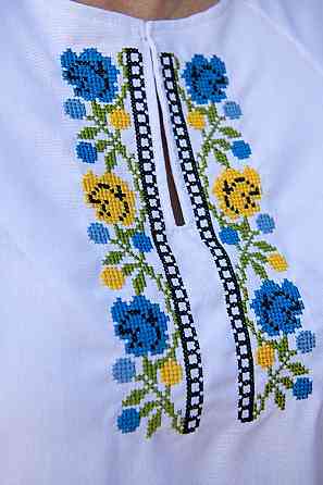 Вышиванка женская, льняная, белая, с длинным рукавом топ Киев