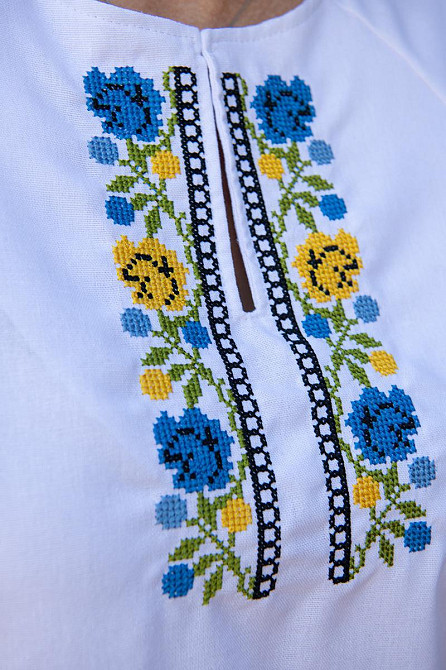 Вышиванка женская, льняная, белая, с длинным рукавом топ Киев - изображение 2