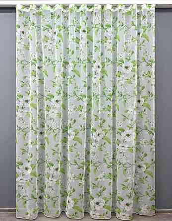 Тюль VR-Textil 1809т Flora Батист Білий з салатовим  300х270 см (40-104) Київ