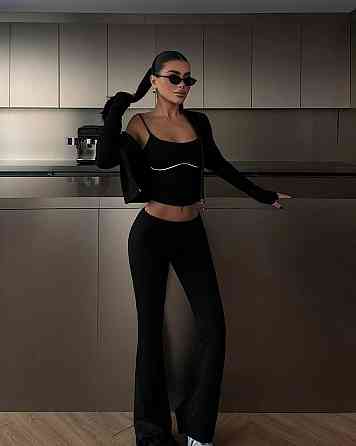 Женский стильный повседневный костюм тройка из микродайвинга Черный, 44/46 Одесса