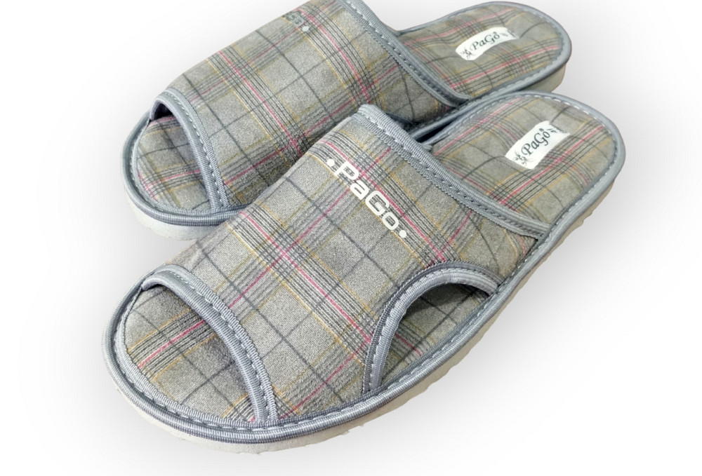 Тапочки мужские открытый носок серые клетка Одесса - изображение 5