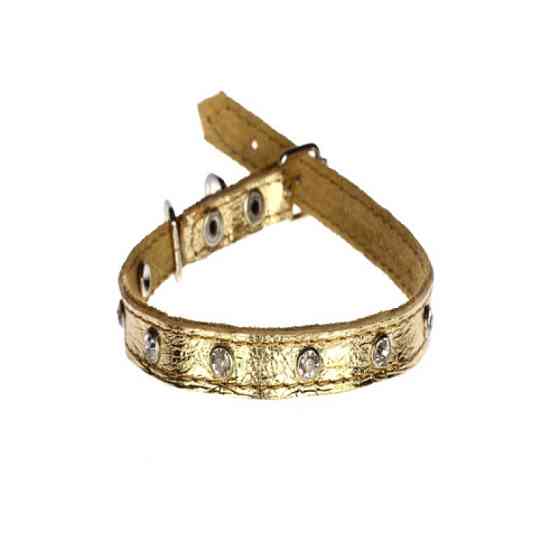 Нашийник 1941 10мм "Перламутр" шкіра подвійний прикрашений стразами Золотий Вінниця