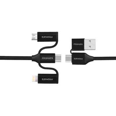 Дата кабель USB 2.0 AM to Lightning + Micro 5P + USB-C pentapower.black Promate (pentapower.black) Винница