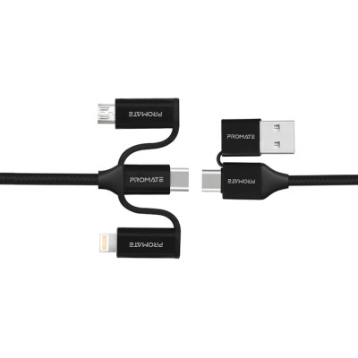 Дата кабель USB 2.0 AM to Lightning + Micro 5P + USB-C pentapower.black Promate (pentapower.black) Вінниця - фото 1