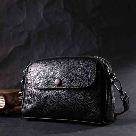 Кожаная маленькая повседневная сумка для женщин Vintage 22324 Черная Киев