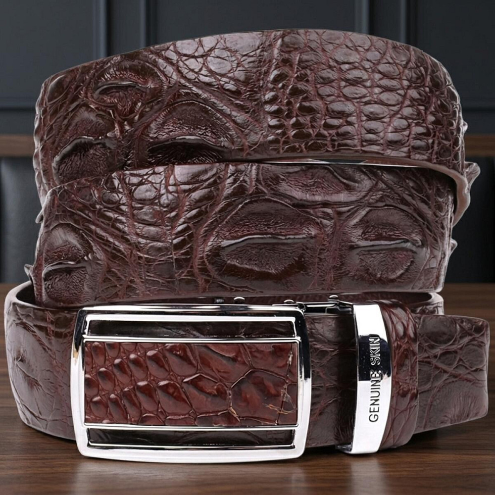 Ремінь-автомат CROCODILE LEATHER 18240 з натуральної шкіри крокодила Коричневий Київ - фото 11