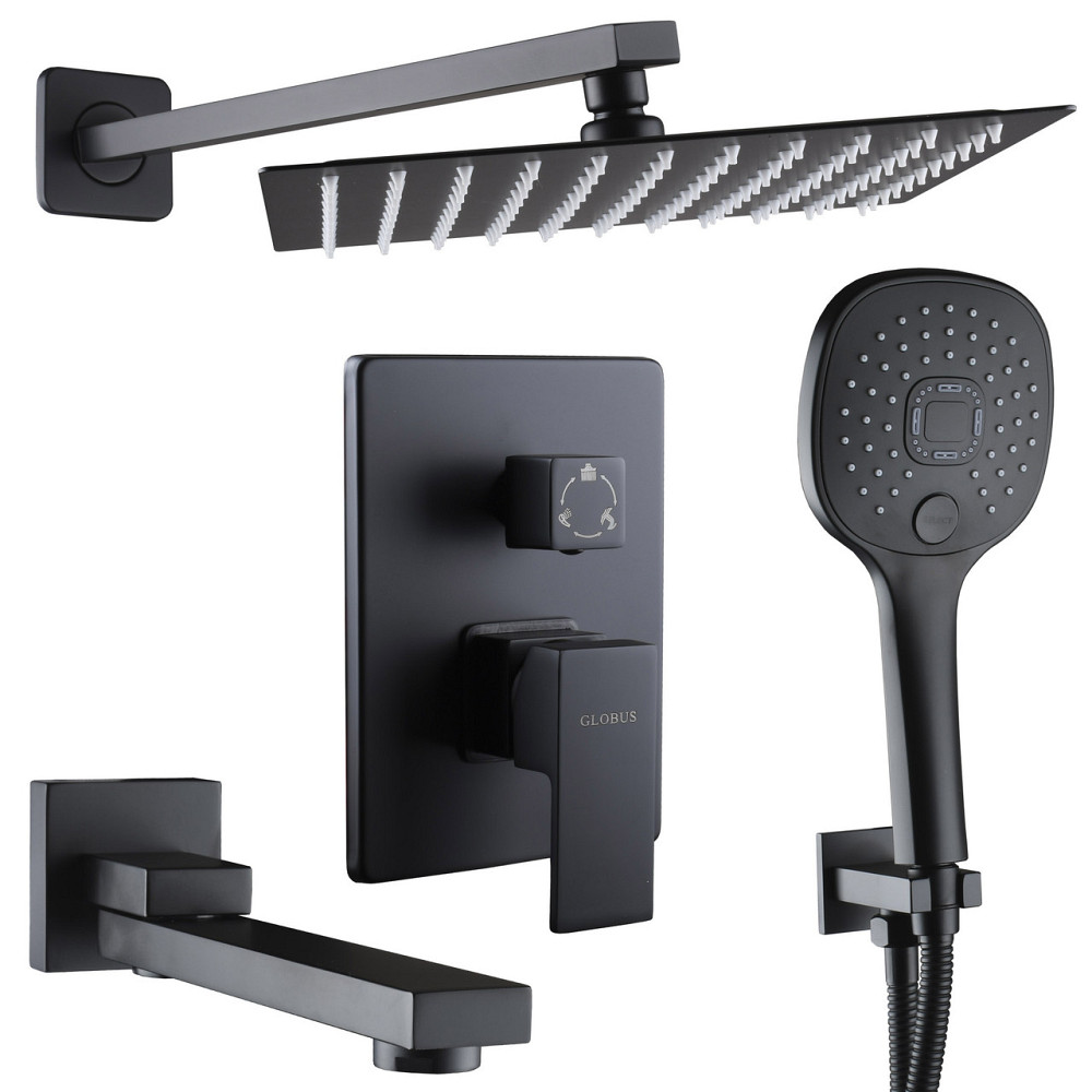 Душевая система Globus Lux GLM-305N-BB-SMART встроенная на три потребителя, поворот.излив, черный (000027556) Киев - изображение 1