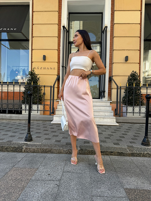 Жіноча шовкова спідниця Silk 46-48, Пудровий Київ - фото 3