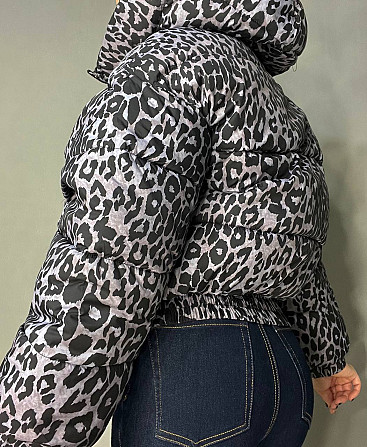 Куртка женская Lady Yep 9006 короткая с капюшоном леопардовый принт на резинке демисезонная серая, с Одесса - изображение 4