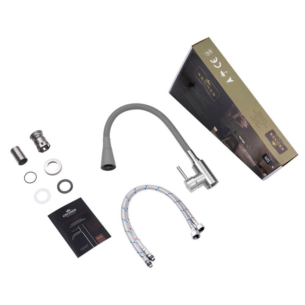 Змішувач для кухні з гнучким виливом Kroner KRP Edelstahl Klassisch — ESG031GRA сатин/сірий Київ - фото 8