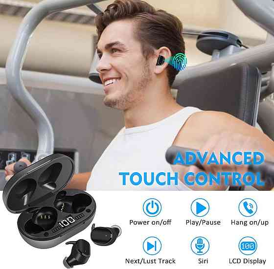 Bluetooth наушники, беспроводные IPX7 5.0 с глубокими басами, мини-цифровой ЖК-дисплей, зарядный футляр, шумоподавление, сенсор Киев