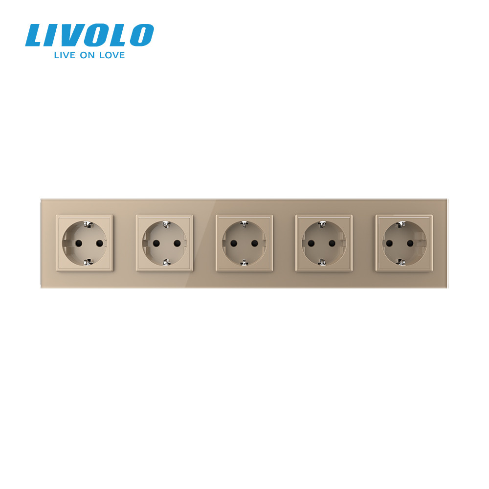 LIVOLO П’ятимісна електрична розетка з заземленням LIVOLO, золота, скляна рамка, шторки, 250В 1 Коломия - фото 3
