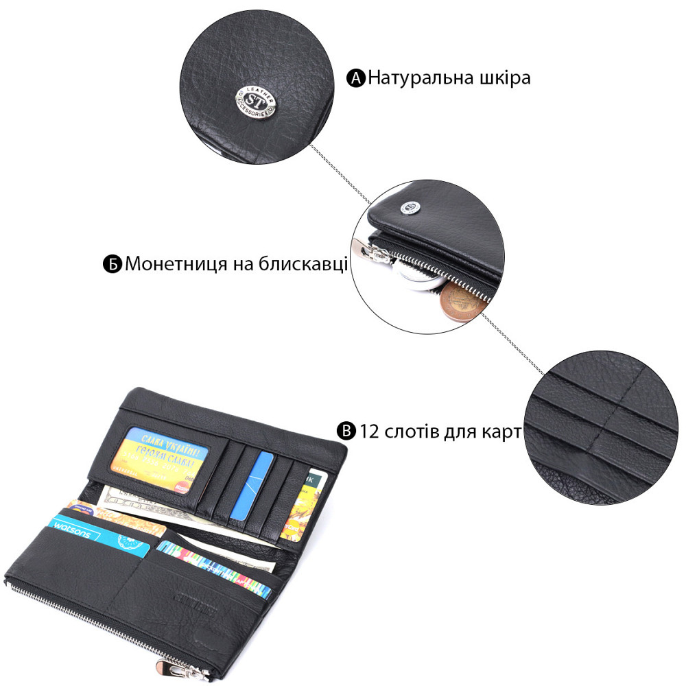 Вертикальный бумажник унисекс из мягкой натуральной кожи ST Leather 22743 Черный Киев - изображение 4