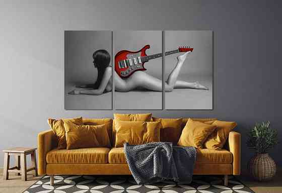 Модульная картина в гостиную / спальню   Дівчина з гітарою    ART-271_3A Киев