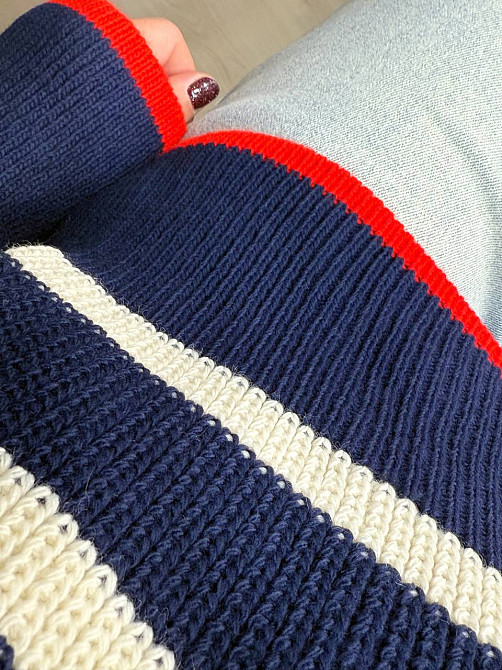 Светр жіночий MIX RAY 6635 смужка оверсайз подовжений вільний крій, темно-синій, one size Київ - фото 16