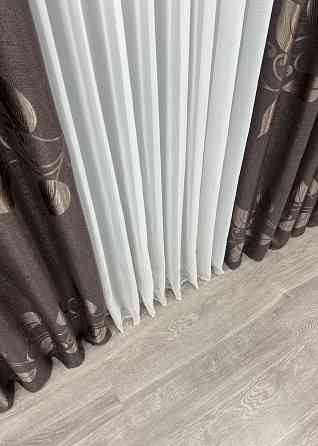 Шторна тканина льон рогожка "Листя" колір венге 1687ш Київ