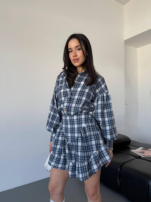 Жіночий стильний костюм-двійка: сорочка та спідниця в карту тіар Джинс, 42/44 Одеса - фото 8