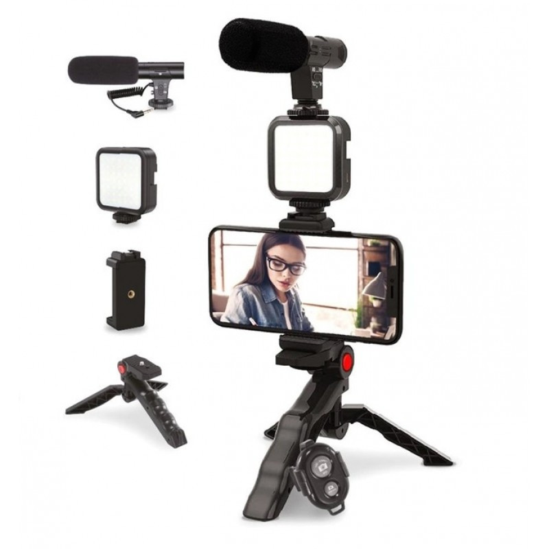 Універсальний Комплект для блогера зі штативом, деражителем, мікрофоном та світлодіодною лампою AY-49 Одеса - фото 1