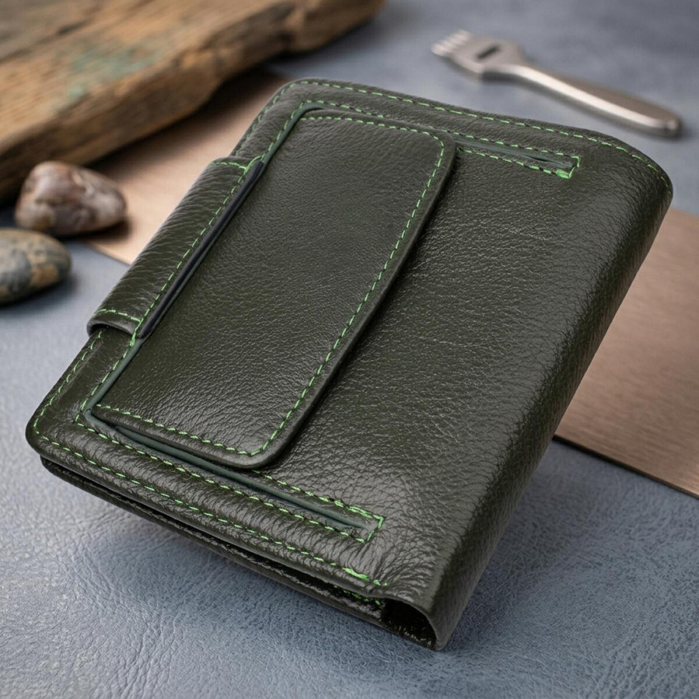 Вертикальний жіночий гаманець з натуральної шкіри ST Leather 23070 Зелений Київ - фото 13