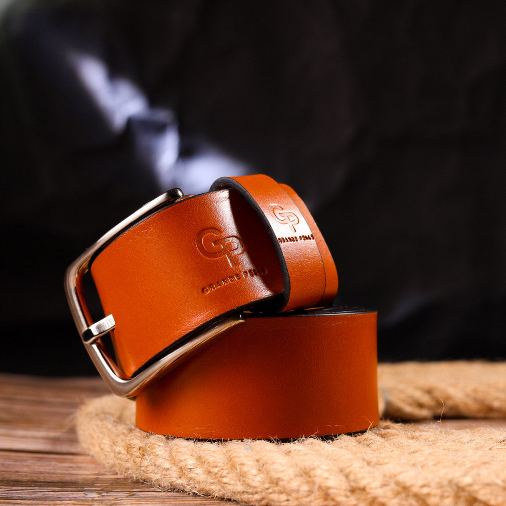 Люксовый ремень для мужчин из натуральной кожи Grande Pelle 21473 Рыжий Киев - изображение 10