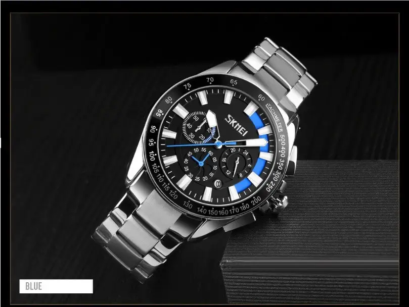 Класичний наручний годинник Skmei 9167 Чорний циферблат з синім Вінниця - фото 6