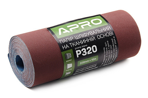 Папір шліфувальний P320 рулон 200 мм*10 м (тканинна основа) APRO Рівне - фото 1