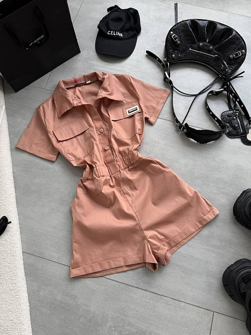 Жіночий літній базовий комбінезон із коміром котон поплін Терракот, M-L Одеса - фото 3