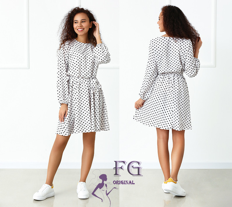 Платье с длинными рукавами в горошек Софи 42-44, Белый Киев - изображение 1