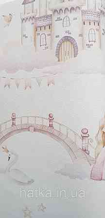 Шпалери флізелінові еко Rasch Kids World II 0.53х10 дитячі принцеси замки карети лебеді рожеві на білому Київ