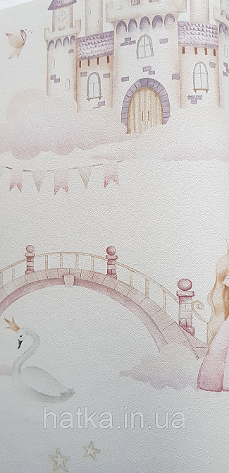 Шпалери флізелінові еко Rasch Kids World II 0.53х10 дитячі принцеси замки карети лебеді рожеві на білому Київ - фото 4