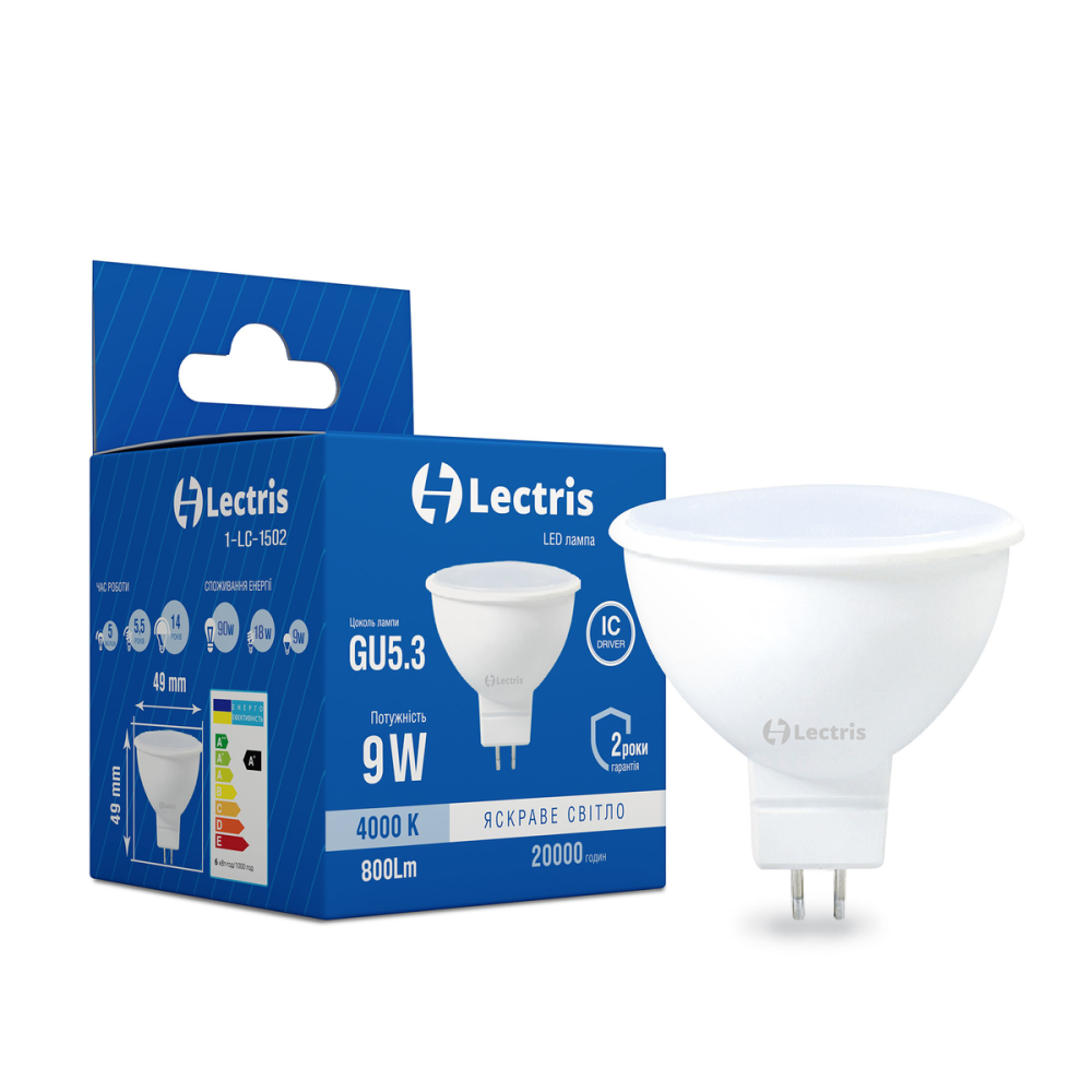 Led лампа gu5.3 MR16 9W 4000K Lectris Київ - фото 1