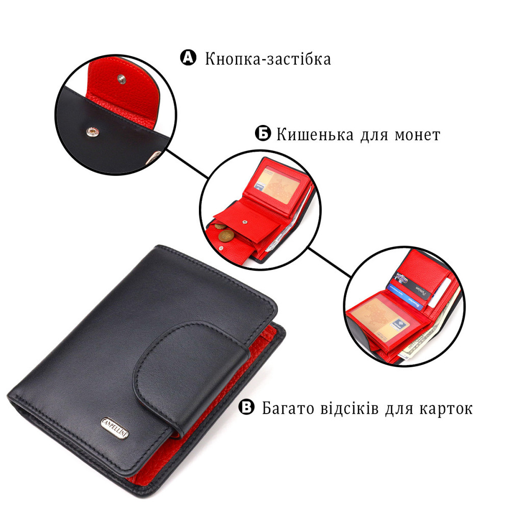 Удобный вертикальный кошелек из натуральной гладкой кожи CANPELLINI 21683 Черный Киев - изображение 4