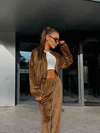 Женский прогулочный костюм двойка: кофта и штаны велюр мрамор 44/46, Кемел Одесса