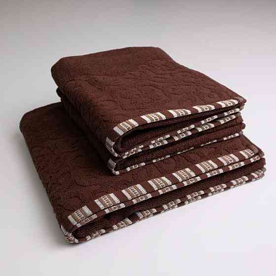 Набор махровых полотенец с орнаментом 3шт GM Textile 50х90см, 50х90см, 70х140см 400г/м2 (Коричневый) Сумы